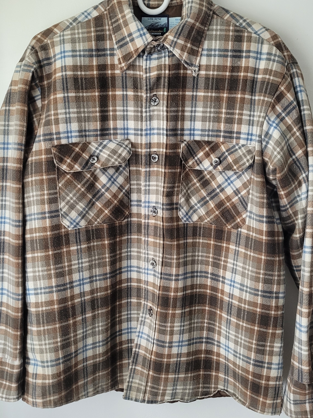 Fieldmaster Men Brown Plaid Flannel-lined Work Shirt Size L